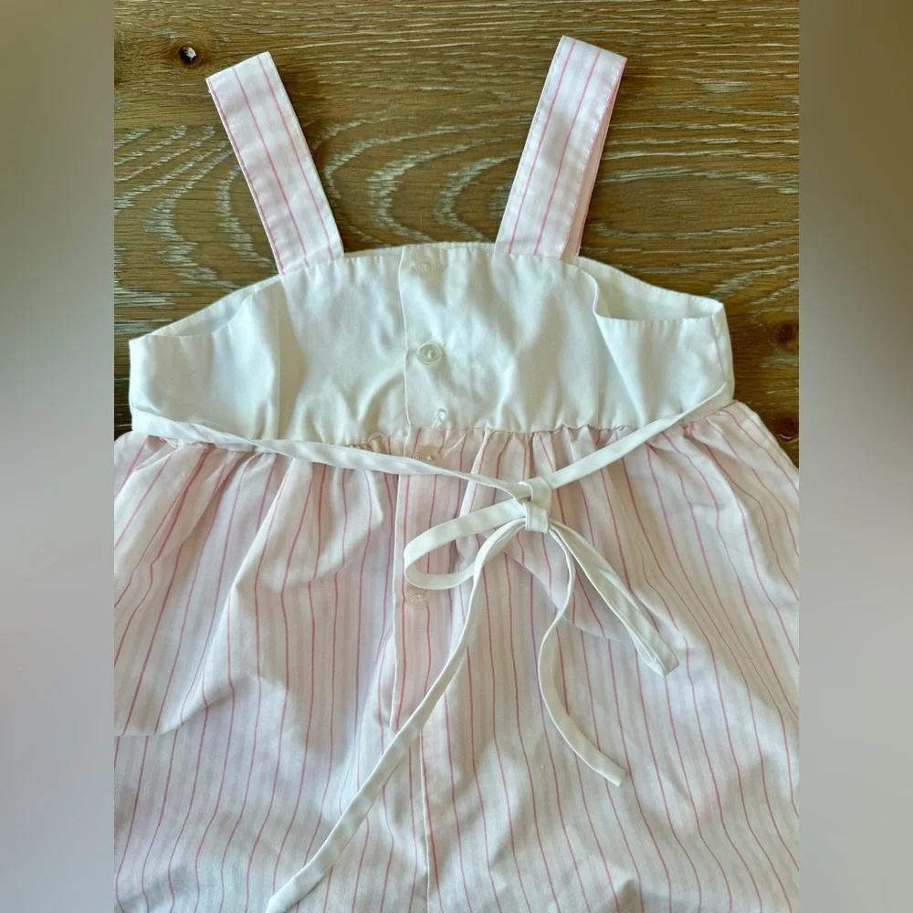 Girls VTG 90s tulip‎ & floral themed bubble pink stripes bow and rose on chest